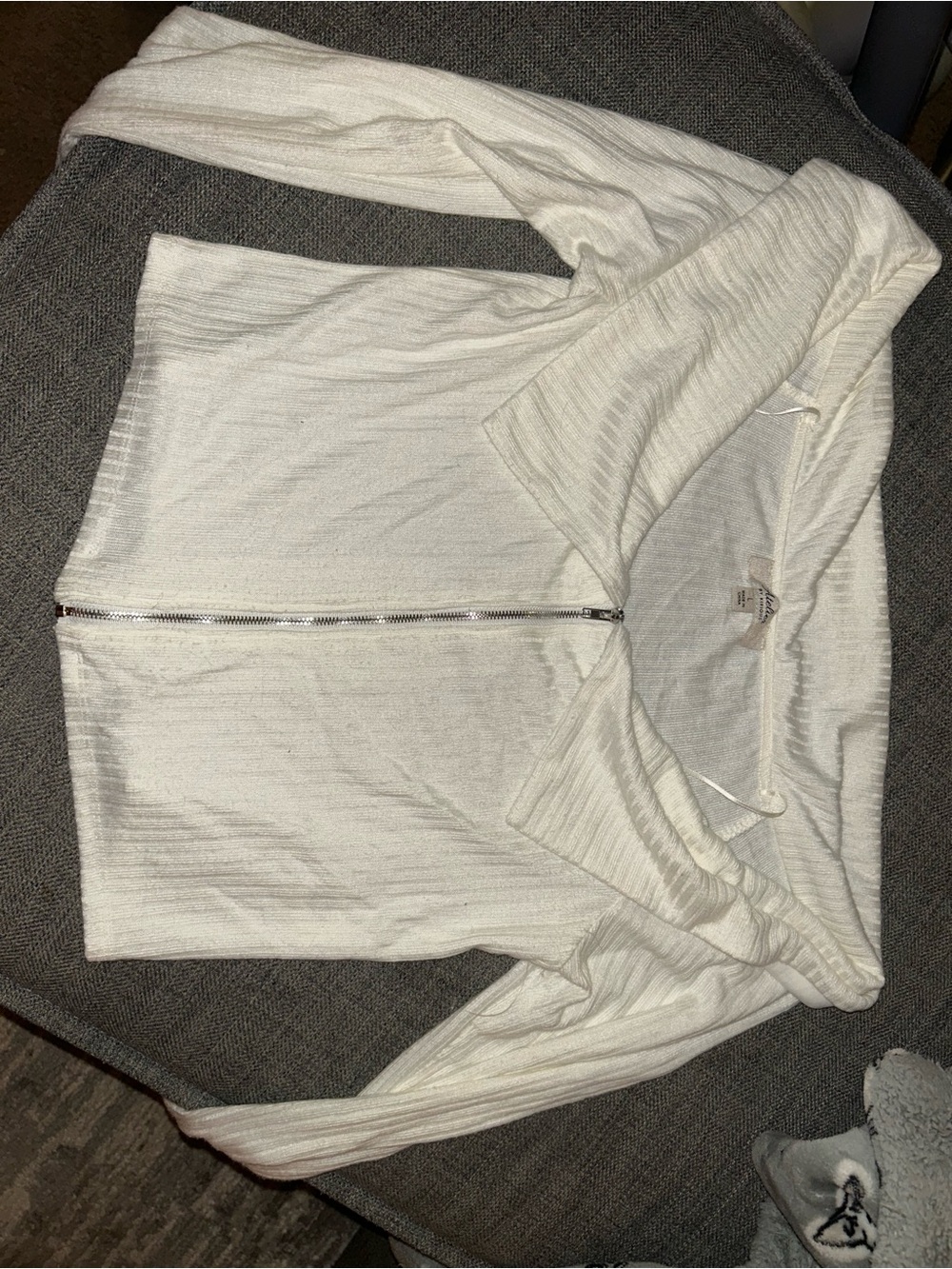 Cropped Cream Zip-Front Hoodie - Lightweight Rib Knit